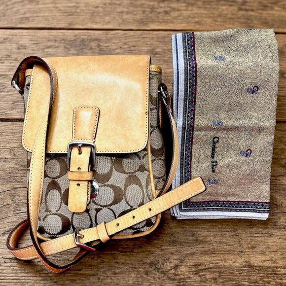 Coach Handbags - Men/Women Mini Coach Crossbody #6098 Leather & Convas  + Christian Dior  Handker